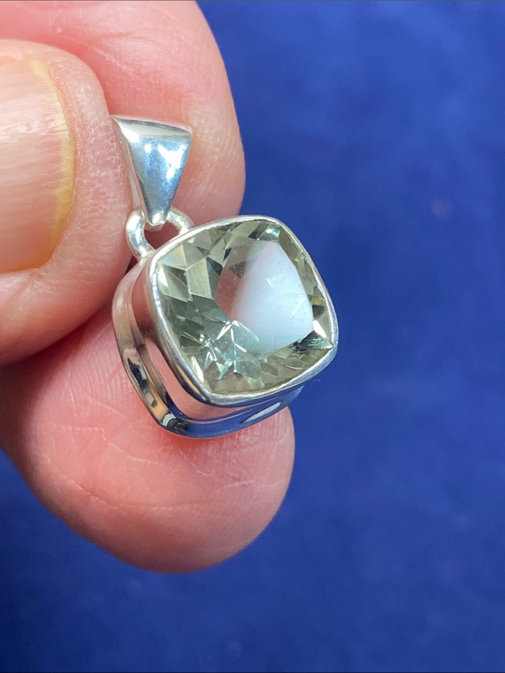 GREEN AMETHYST FACETED PENDANT IN SOLID STERLING SILVER 925